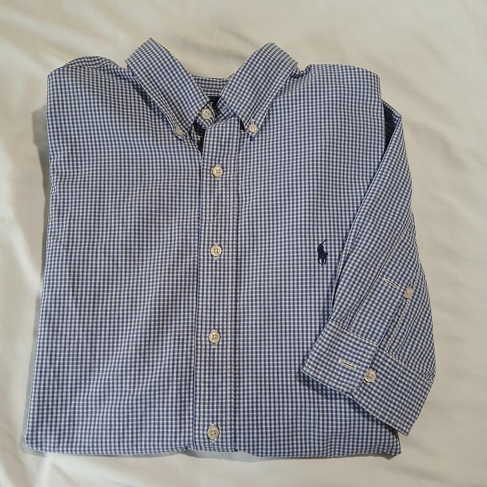 Ralph Lauren Men's XL Blake 100% 2-ply Cotton Blue Check LS Button-Up/Down Shirt